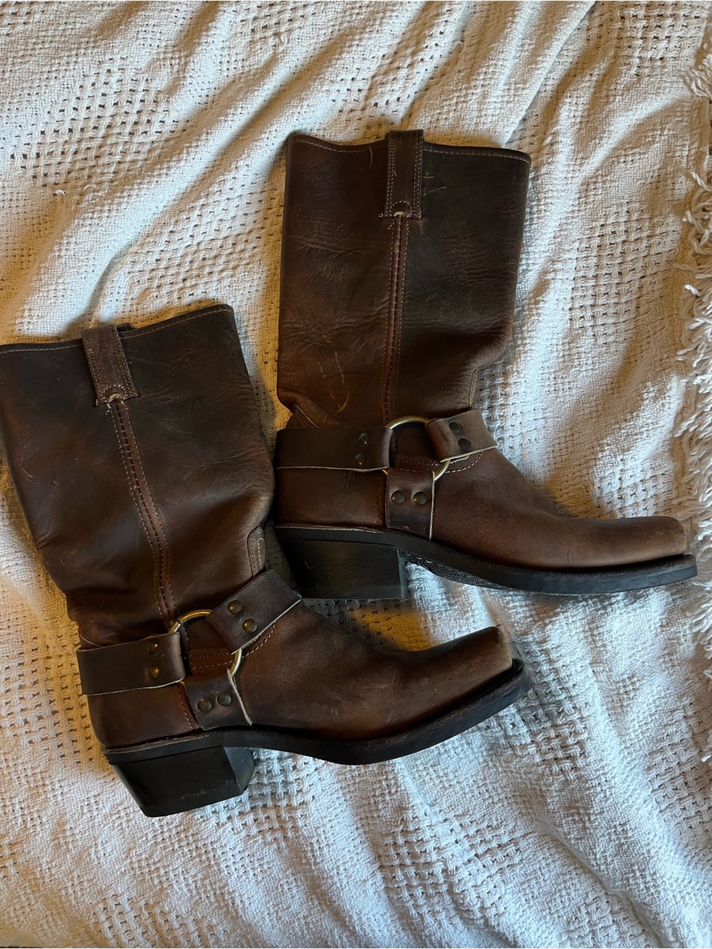 Frye Brown Leather Harness Heeled Boots - Picture 2 of 10